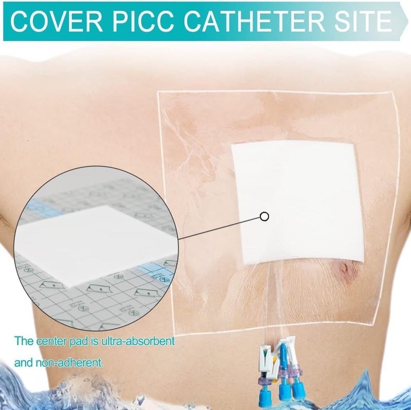 EaseToU 12"x13.7" Waterproof Dialysis Port Shower Covers Protector for Chest with No Glue On The Center, PICC Line Chest Port Shield Island Bandage Dressing Accessories, Pack of 7 - Image 2
